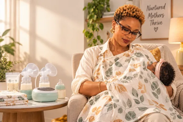 Nursing cover or breast pump, warm home setting