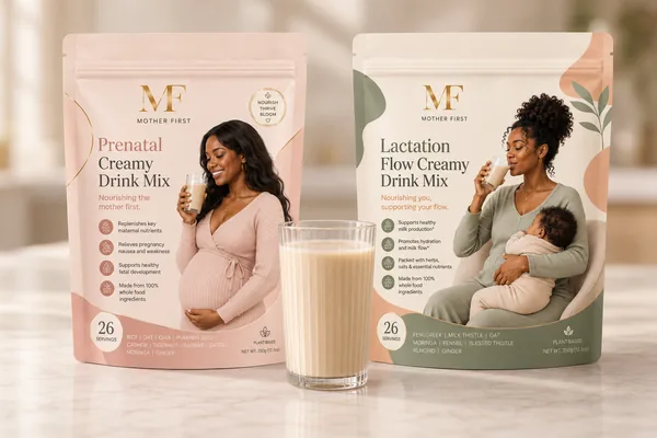 Confident Nigerian mother, Mother First® product visible
